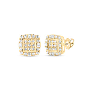 10kt Yellow Gold Mens Round Diamond Square Earrings 1/2 Cttw