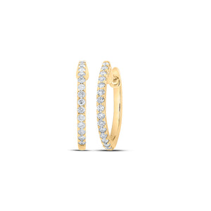 10kt Yellow Gold Womens Round Diamond Hoop Earrings 1/4 Cttw