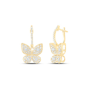 10kt Yellow Gold Womens Round Diamond Butterfly Earrings 5/8 Cttw