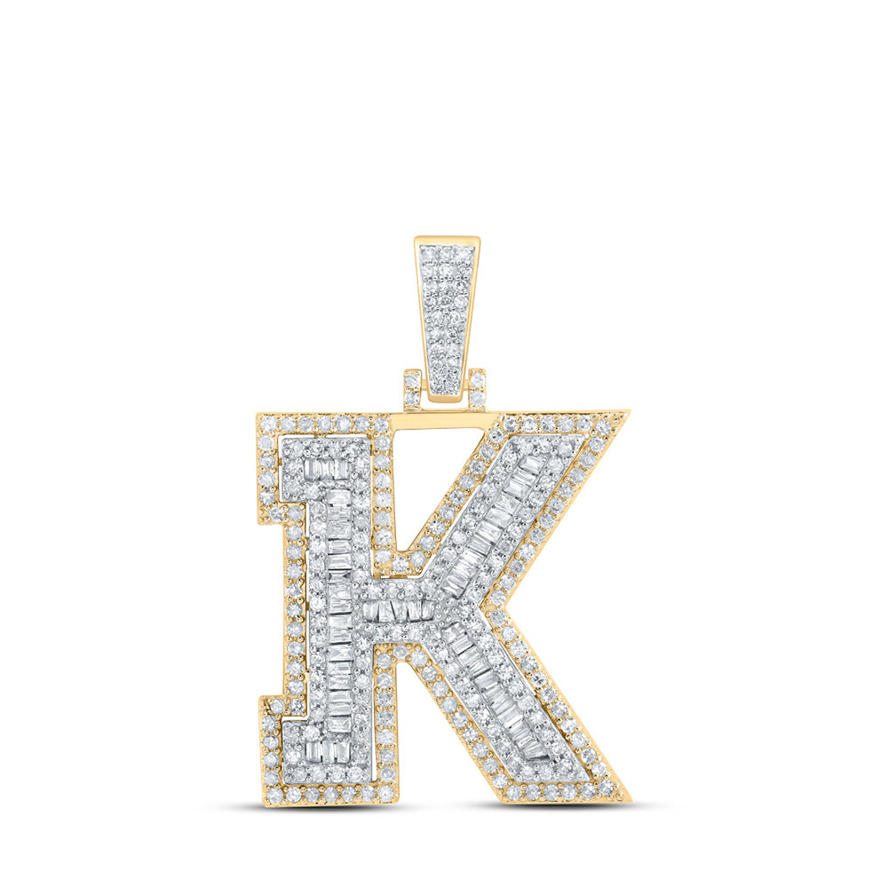 10kt Yellow Gold Mens Baguette Diamond K Initial Letter Charm Pendant 1 Cttw