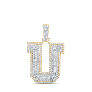 10kt Yellow Gold Mens Round Diamond U Initial Letter Charm Pendant 1 Cttw