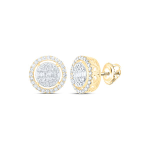 10kt Yellow Gold Womens Baguette Diamond Circle Earrings 1/2 Cttw