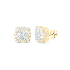 10kt Yellow Gold Womens Round Diamond Square Cluster Earrings 5/8 Cttw