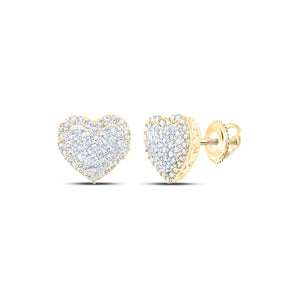 10kt Yellow Gold Womens Round Diamond Heart Earrings 1/2 Cttw