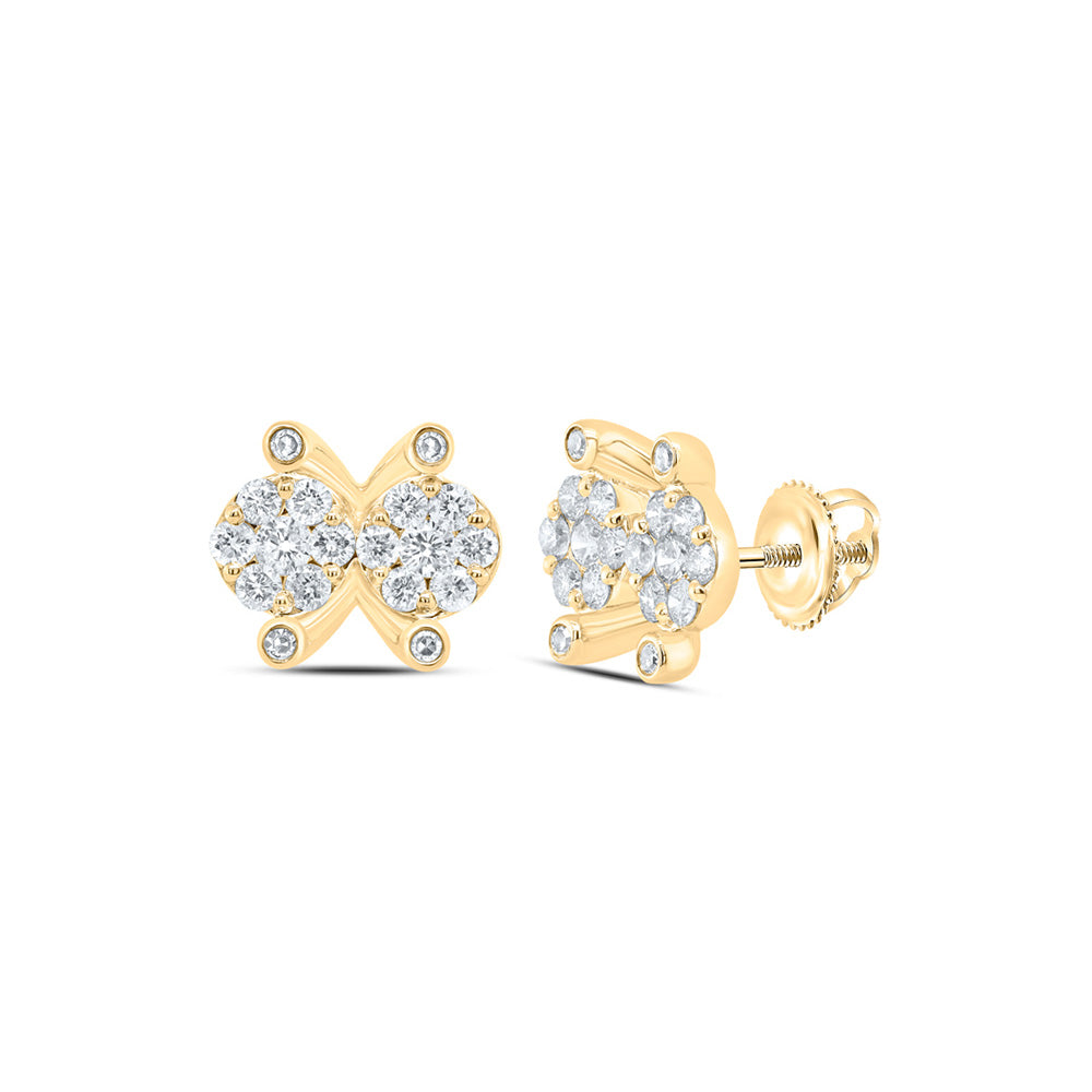 10kt Yellow Gold Womens Round Diamond Cluster Earrings 1/2 Cttw