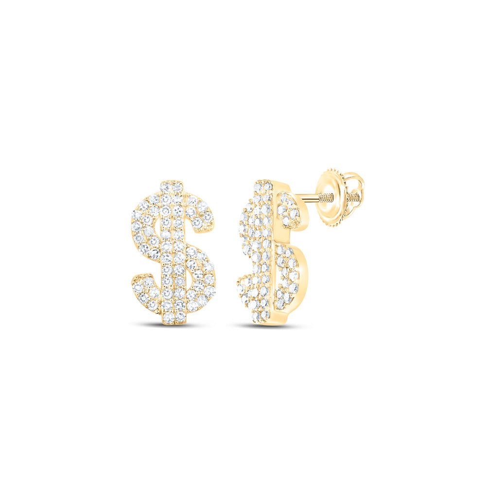 10kt Yellow Gold Mens Round Diamond Dollar Sign Stud Earrings 1/3 Cttw