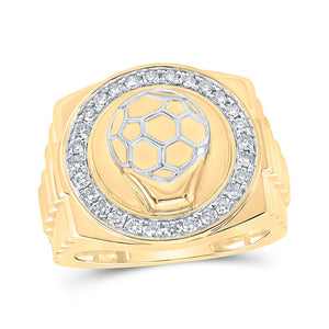 10kt Yellow Gold Mens Round Diamond Soccer Ball Circle Ring 1/2 Cttw