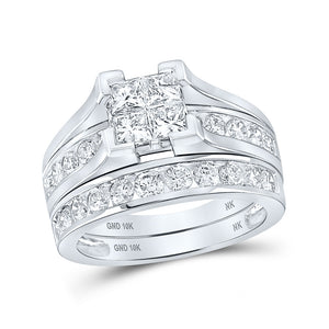 10kt White Gold Princess Diamond Bridal Wedding Ring Band Set 2 Cttw