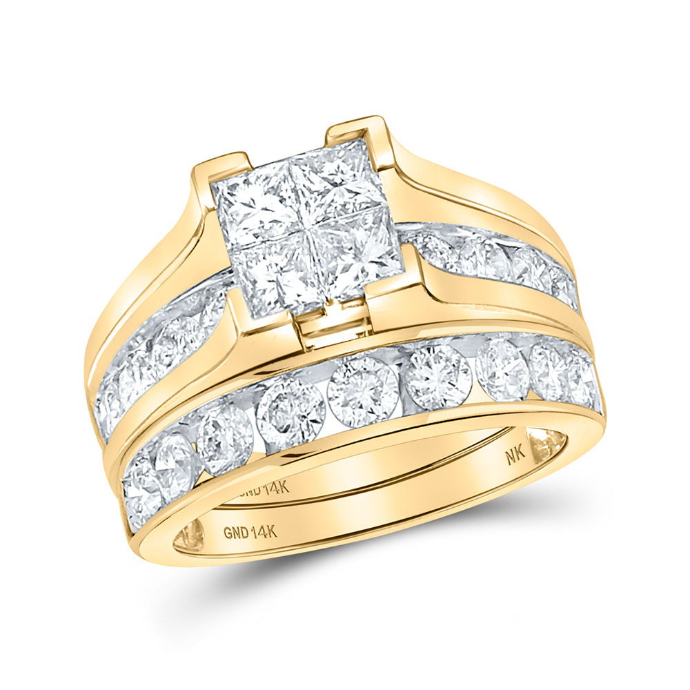 14kt Yellow Gold Princess Diamond Square Bridal Wedding Ring Band Set 3 Cttw