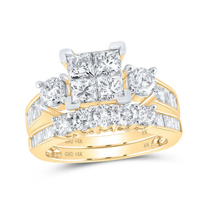 14kt Yellow Gold Princess Diamond Square Bridal Wedding Ring Band Set 3 Cttw