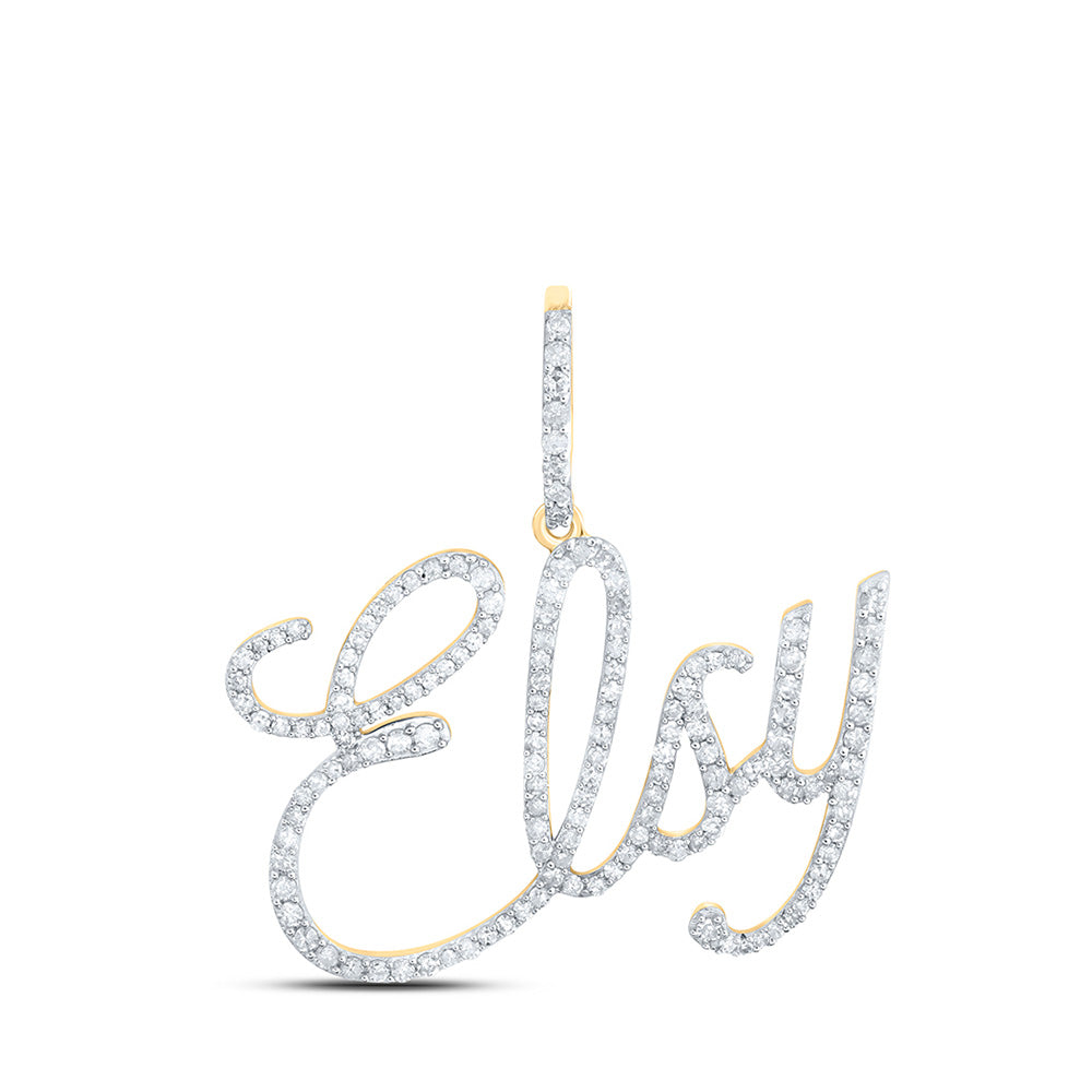 10kt Yellow Gold Womens Round Diamond ELSY Name Pendant 3/4 Cttw