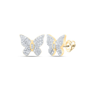 10kt Yellow Gold Womens Round Diamond Butterfly Earrings 3/8 Cttw