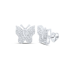 10kt White Gold Womens Round Diamond Butterfly Earrings 1/4 Cttw