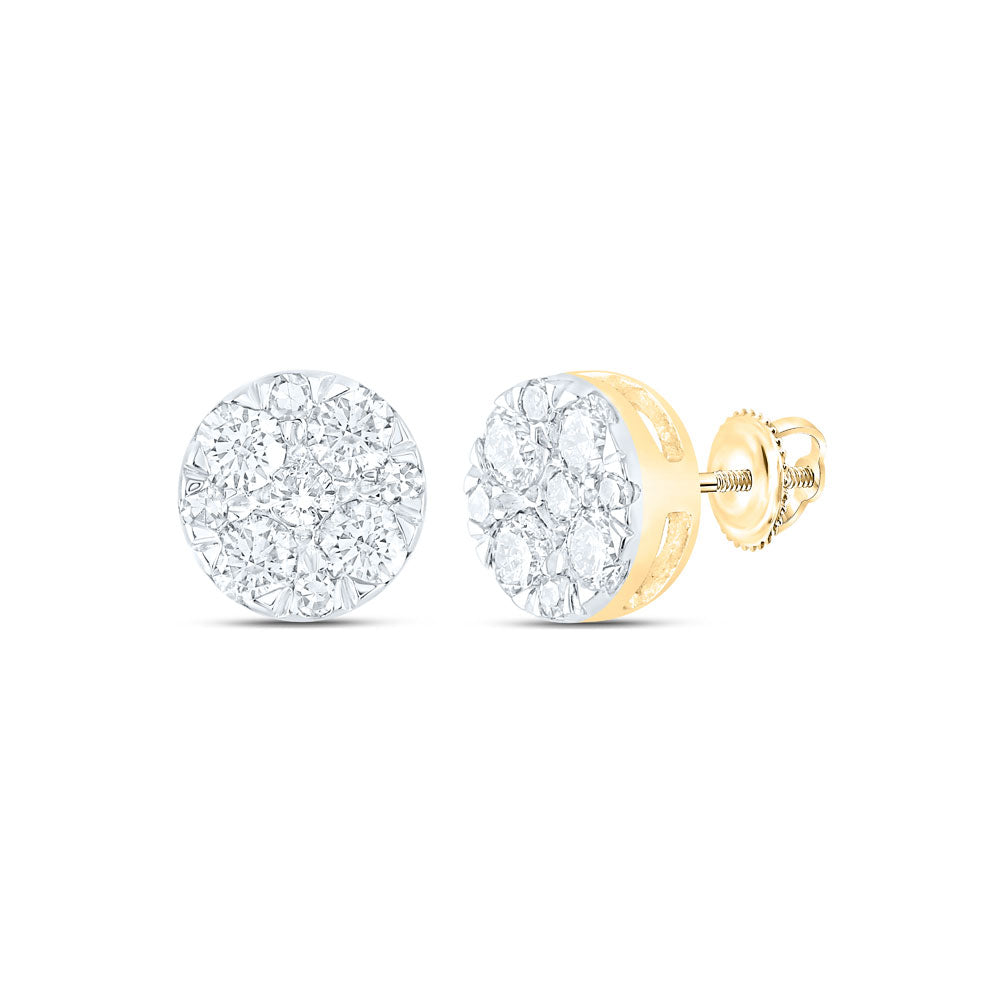 10kt Yellow Gold Womens Round Diamond Cluster Earrings 1/2 Cttw