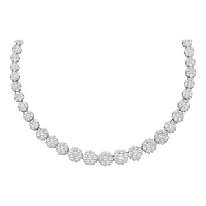 14kt White Gold Womens Round Diamond Cocktail Flower Cluster Necklace 14 Cttw