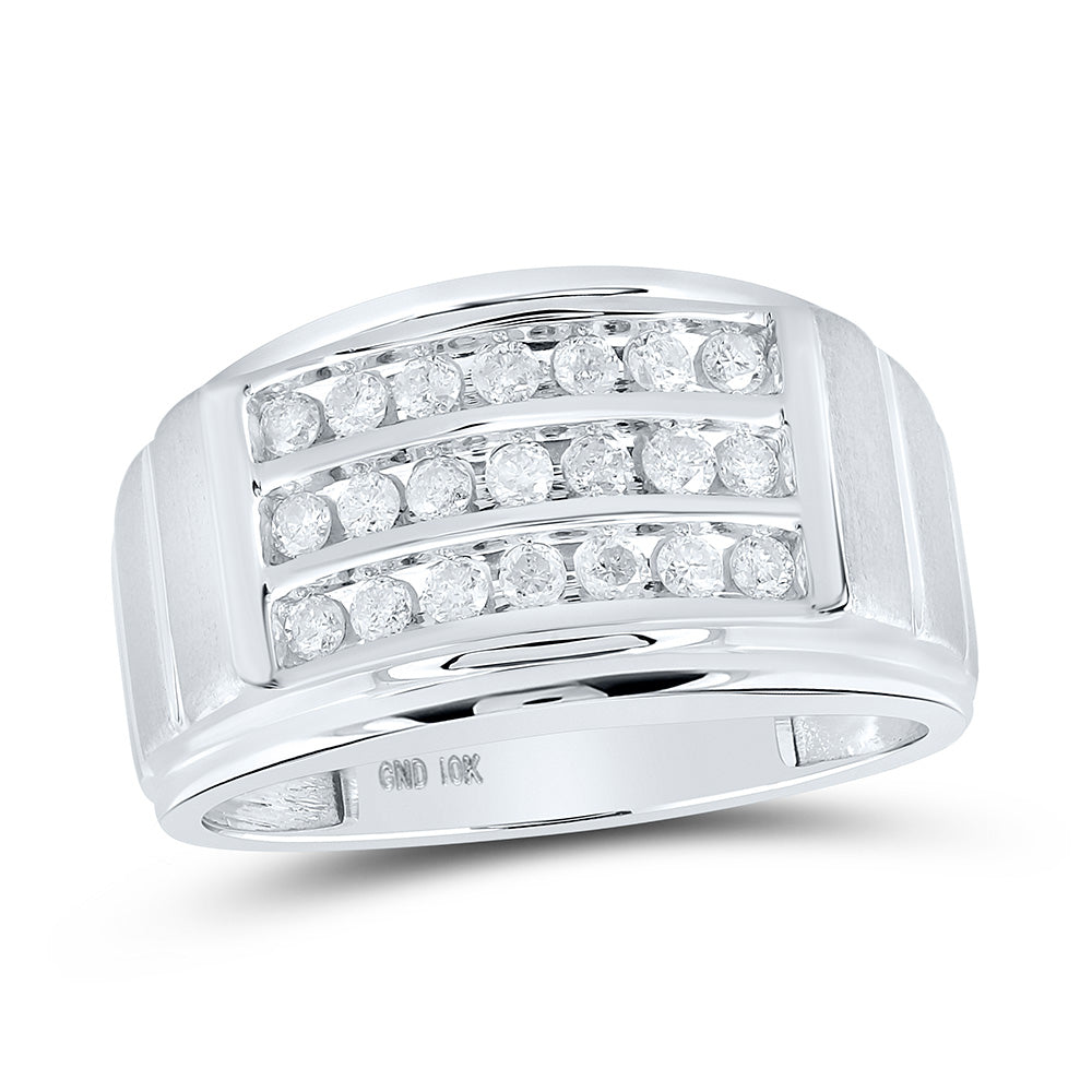 10kt White Gold Mens Round Diamond Triple Row Band Ring 1/2 Cttw