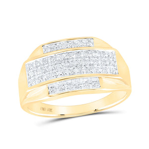 10kt Yellow Gold Mens Round Diamond Rectangle Cluster Ring 1/3 Cttw