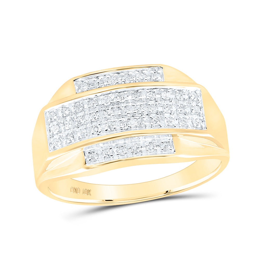 10kt Yellow Gold Mens Round Diamond Rectangle Cluster Ring 1/3 Cttw