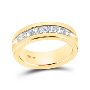 14kt Yellow Gold Mens Princess Diamond Wedding Single Row Band Ring 1-1/2 Cttw