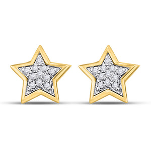 10kt Yellow Gold Womens Round Diamond Star Earrings 1/20 Cttw