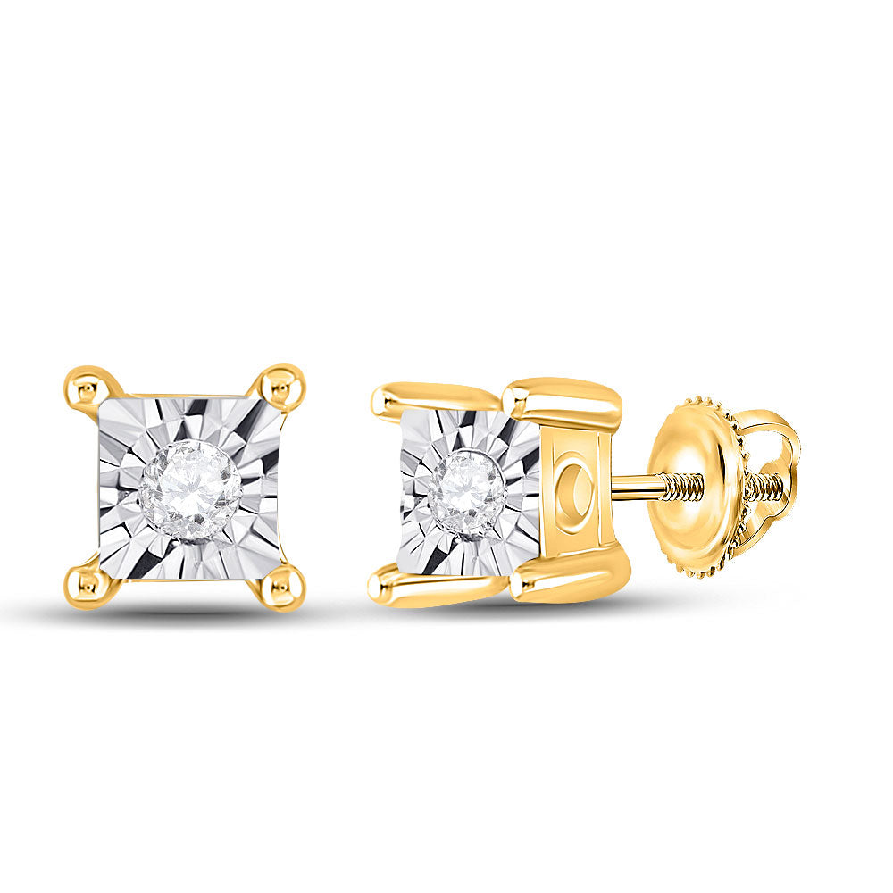 10kt Yellow Gold Womens Round Diamond Stud Earrings 1/20 Cttw