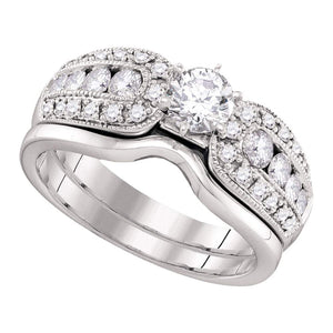 14kt White Gold Round Diamond Bridal Wedding Ring Band Set 1 Cttw