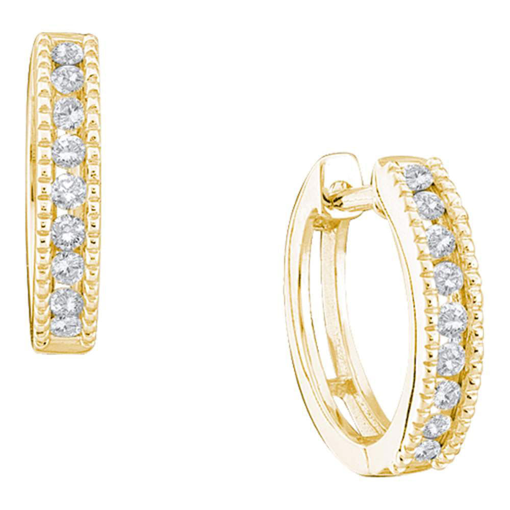 14kt Yellow Gold Womens Round Diamond Milgrain Hoop Earrings 1/4 Cttw