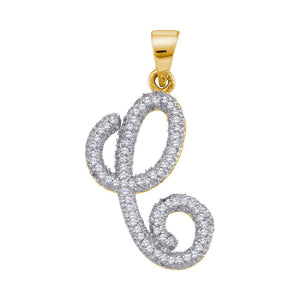 10kt Yellow Gold Womens Round Diamond Cursive C Letter Pendant 1/5 Cttw