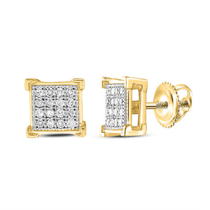 10kt Yellow Gold Womens Round Diamond Square Earrings 1/10 Cttw