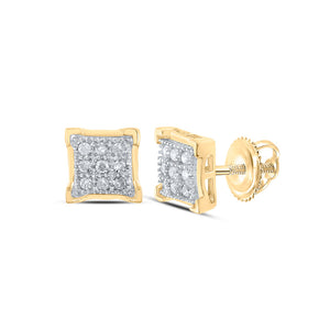 10kt Yellow Gold Womens Round Diamond Square Earrings 1/20 Cttw