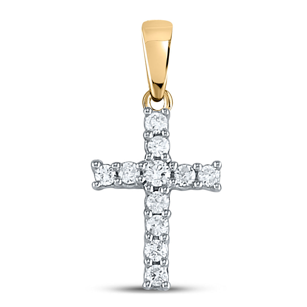 14kt Yellow Gold Womens Round Diamond Cross Pendant 1/8 Cttw