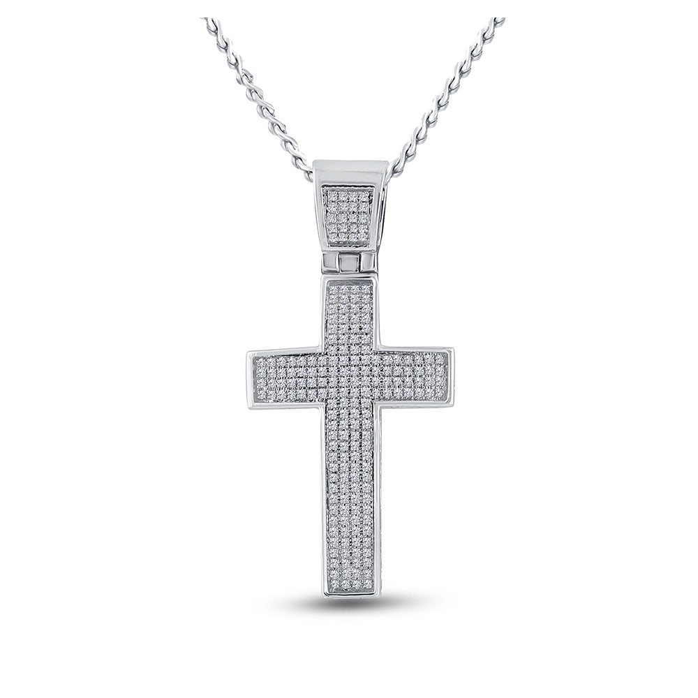 10kt White Gold Mens Round Diamond Cross Charm Pendant 1/2 Cttw