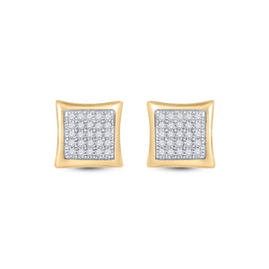 10kt Yellow Gold Mens Round Diamond Kite Square Earrings 1/6 Cttw