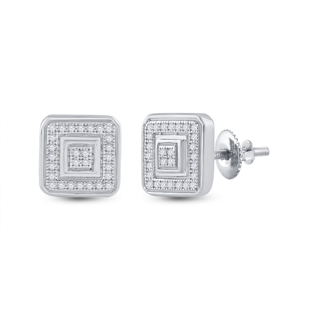 10kt White Gold Womens Round Diamond Square Earrings 1/6 Cttw