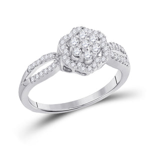 10kt White Gold Womens Round Diamond Flower Cluster Ring 1/3 Cttw