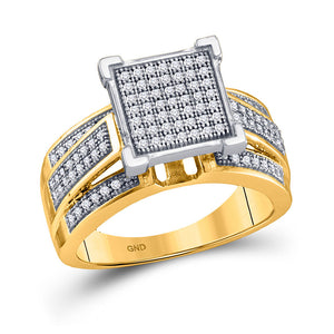 10kt Yellow Gold Womens Round Diamond Square Cluster Ring 1/3 Cttw