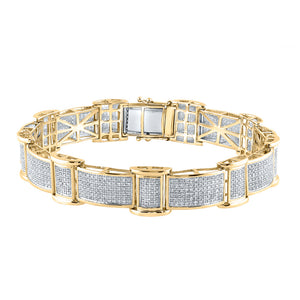 10kt Yellow Gold Mens Round Diamond Rectangle Link Bracelet 2-5/8 Cttw