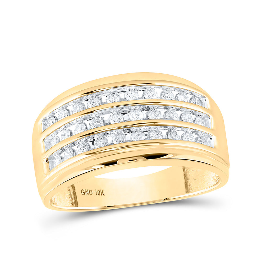 10kt Yellow Gold Mens Round Diamond Triple Row Band Ring 1/2 Cttw