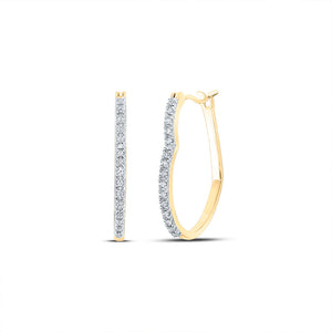 10kt Yellow Gold Womens Round Diamond Heart Hoop Earrings 1/8 Cttw