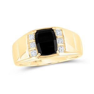 10kt Yellow Gold Mens Round Diamond Black Onyx Solitaire Ring .02 Cttw