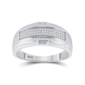 Sterling Silver Mens Round Diamond Band Ring 1/6 Cttw