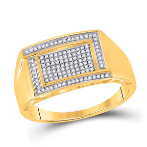 10kt Yellow Gold Mens Round Diamond Rectangle Cluster Ring 1/4 Cttw