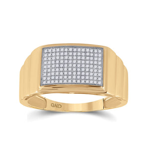 10kt Yellow Gold Mens Round Diamond Ribbed Rectangle Cluster Ring 1/4 Cttw