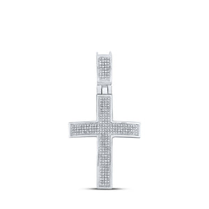 10kt White Gold Mens Round Diamond Cross Charm Pendant 1/2 Cttw