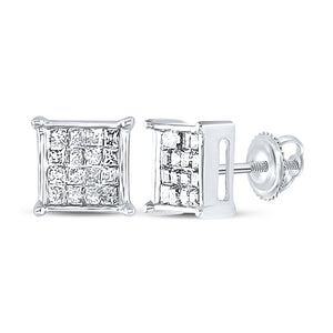 10kt White Gold Womens Princess Diamond Square Earrings 1/4 Cttw