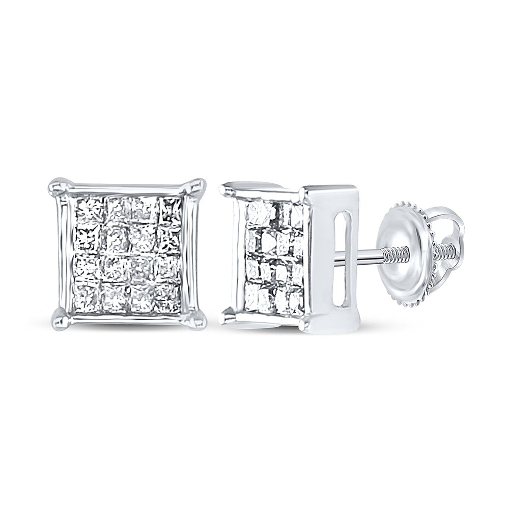 10kt White Gold Womens Princess Diamond Square Earrings 1/4 Cttw