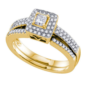 14kt Yellow Gold Princess Diamond Bridal Wedding Ring Band Set 1/2 Cttw