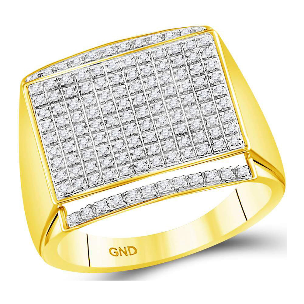 10kt Yellow Gold Mens Round Diamond Rectangle Cluster Ring 3/8 Cttw