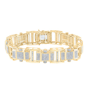 10kt Yellow Gold Mens Round Diamond Big Look Link Bracelet 2-3/4 Cttw