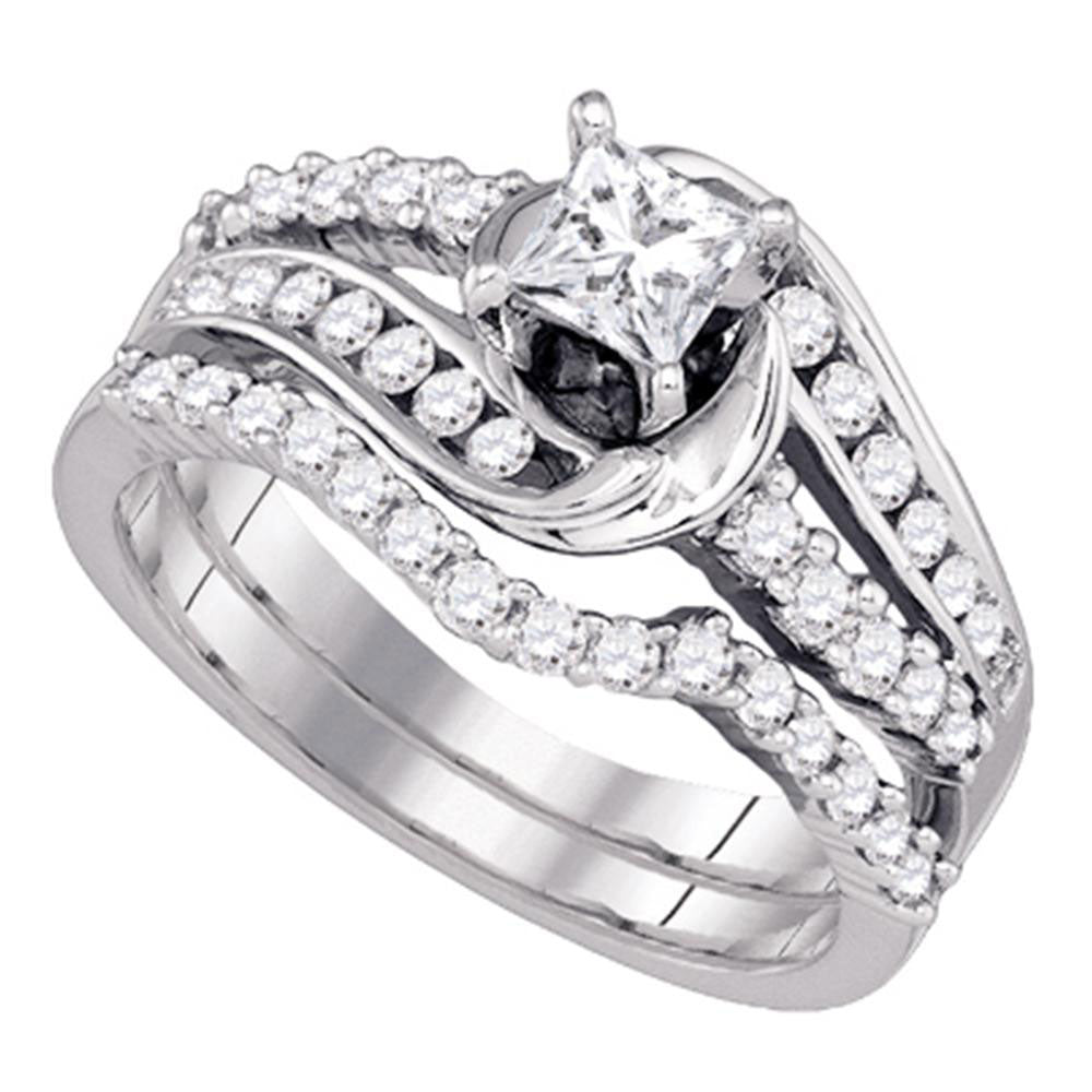 14kt White Gold Princess Diamond Bridal Wedding Ring Band Set 1 Cttw